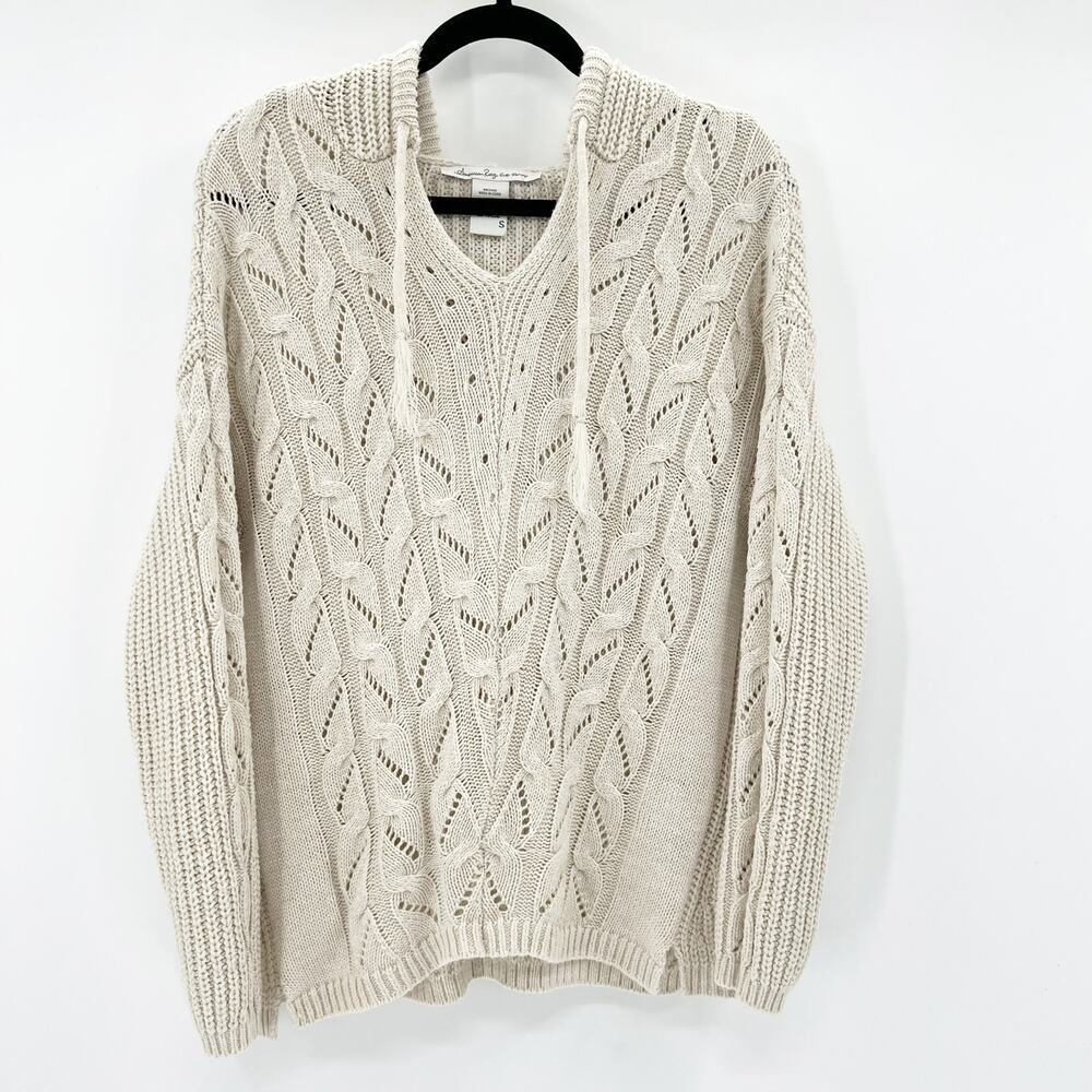 American Rag Women's Cream Cable Knit Hoodie Hooded Sweater Top Size S